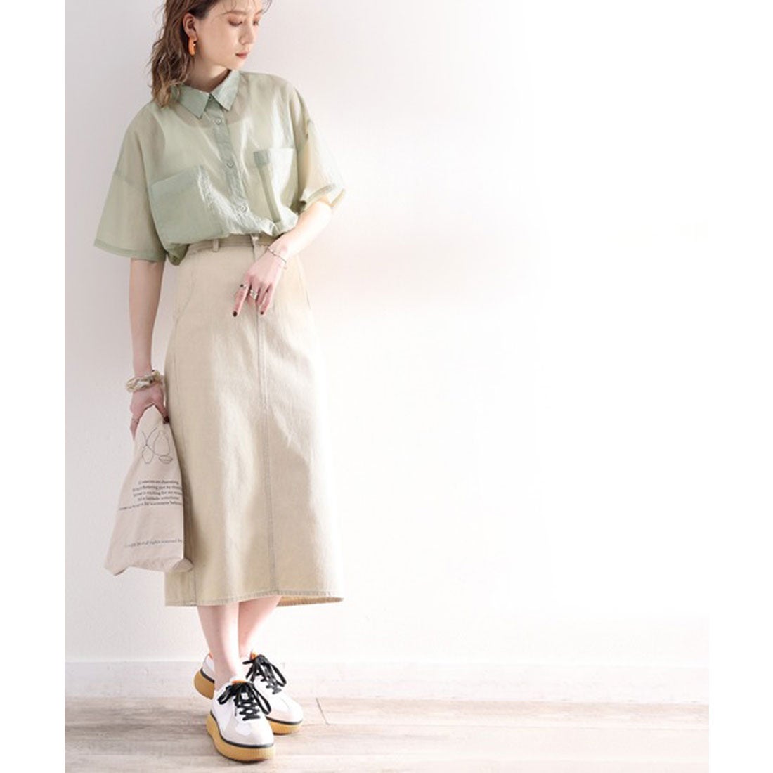 クラシカルエルフ カシュクールシャツ シアーシャツ メンズライク クラシカルエルフ Classical Elf 最旬のシアー メンズライク半袖シアーシャツ ライトカーキ -靴 ファッション通販 自宅で試着 気軽に返品