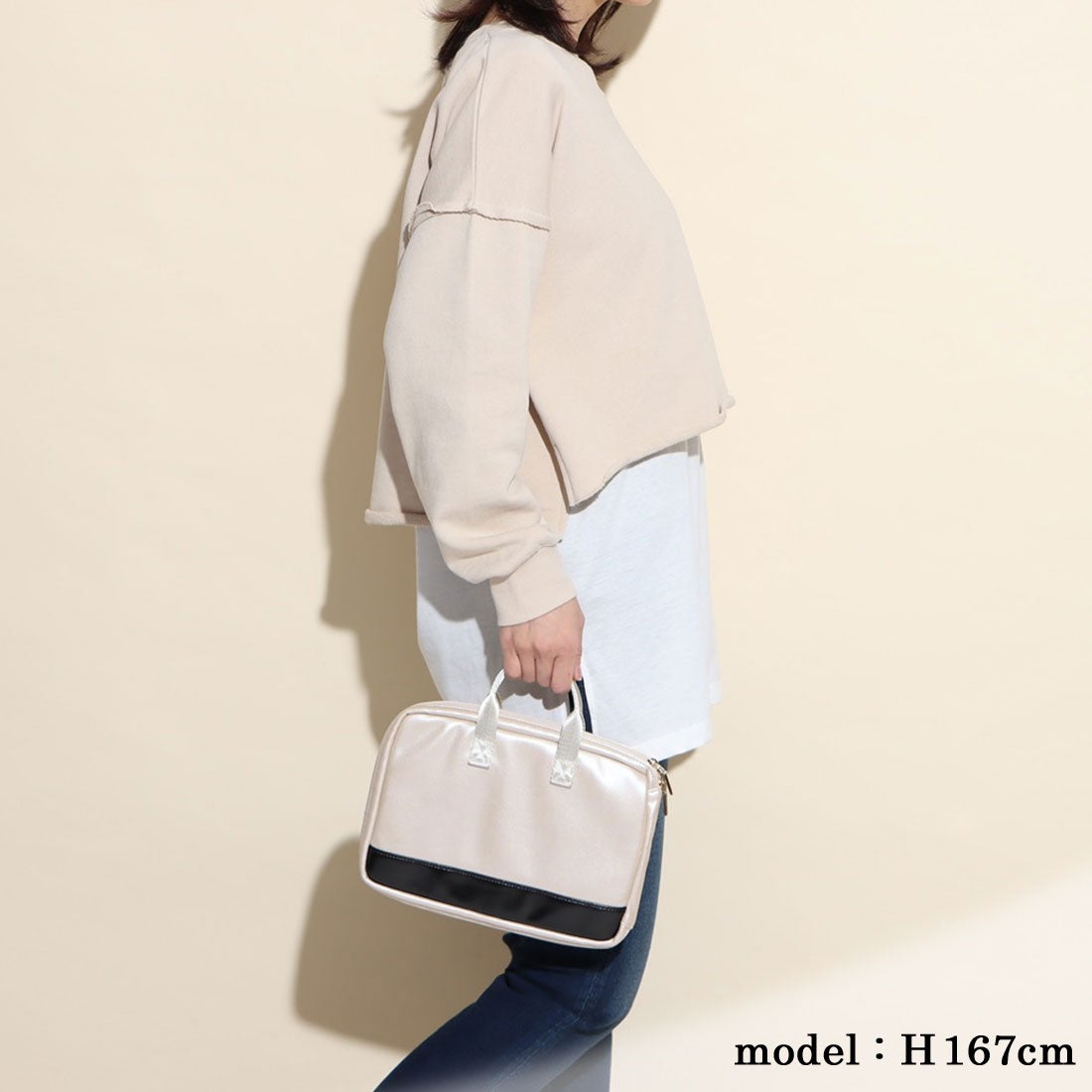カシュカシュ cache cache リバーシブルバッグインバッグ （アイボリー 