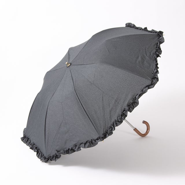
                    シャンブレーフリルトップレス折りたたみ傘 （BK）