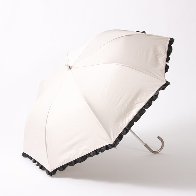 
                    UV カット率99％以上  PUバイカラーフリルトップレス折りたたみ傘 （BE）