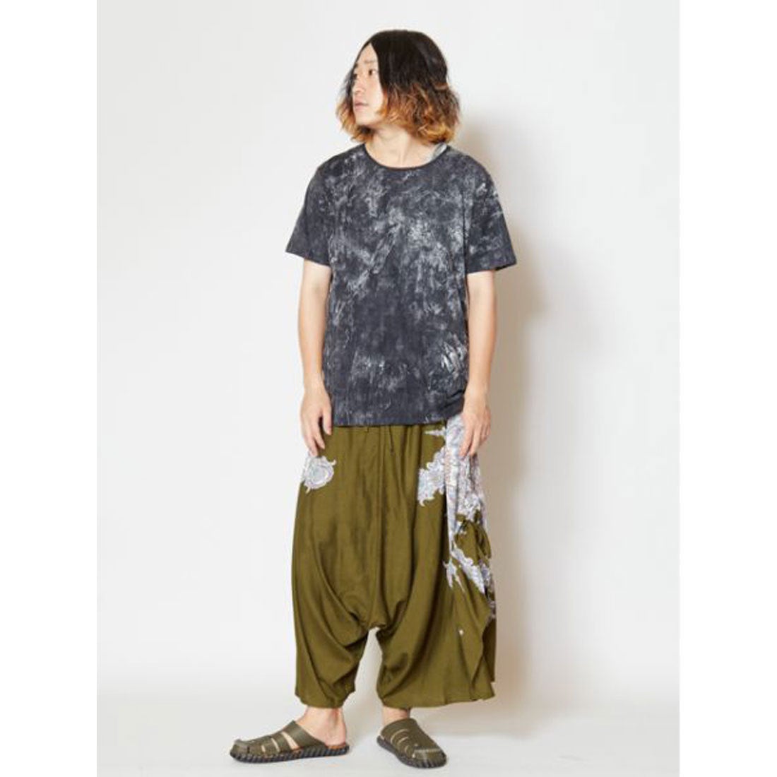 チャイハネ】yul エスニックプリント変形メンズサルエルパンツ カーキ 