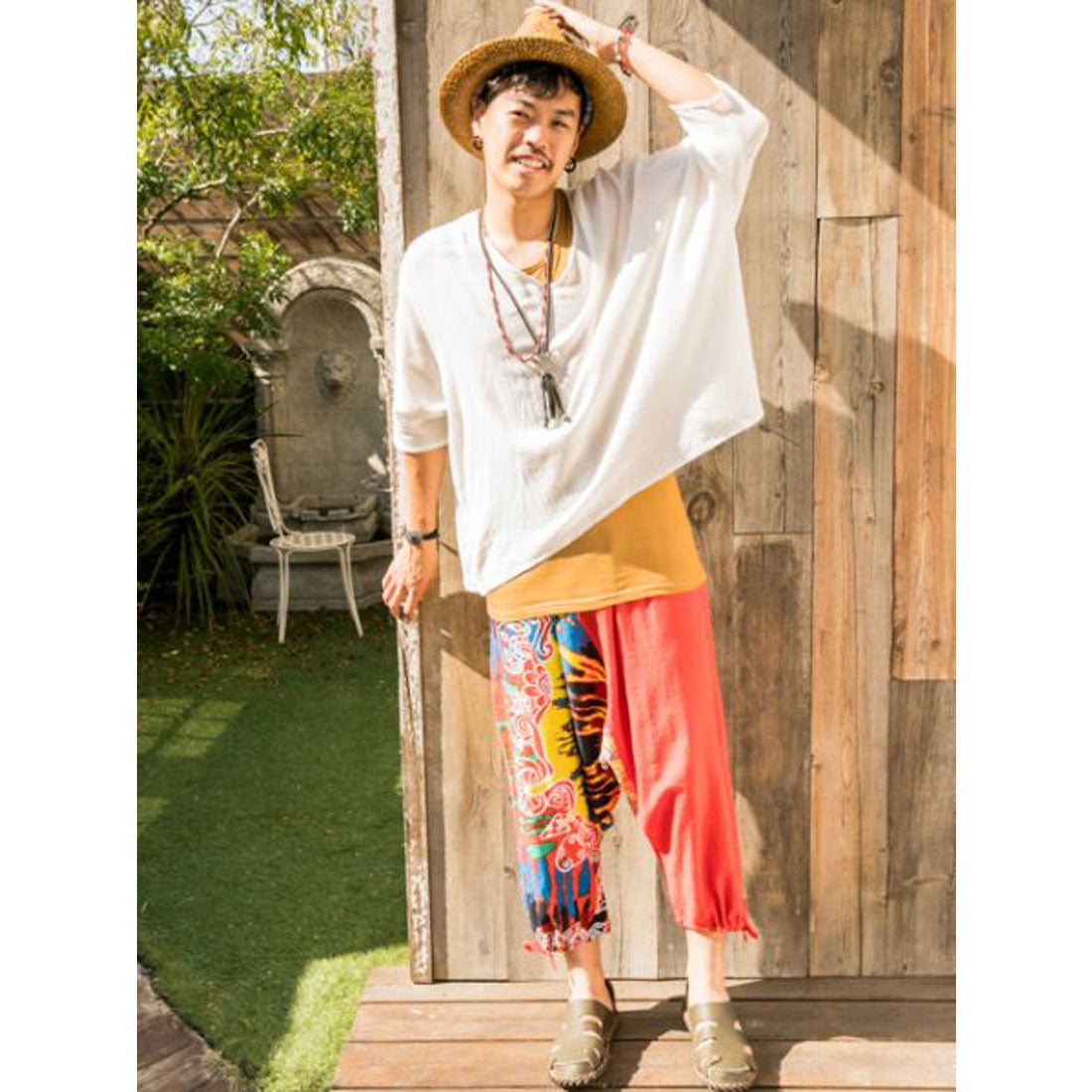 チャイハネ】yul エスニック柄アシンメトリーサルエルパンツ（ユニ