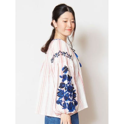 【新品タグ付き】刺繍ブラウス　花柄ブラウス　カフタンシャツ　インド綿　インド刺繍