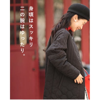 低身長さん用 太って見えない キルティングコート （ブラック）｜詳細画像