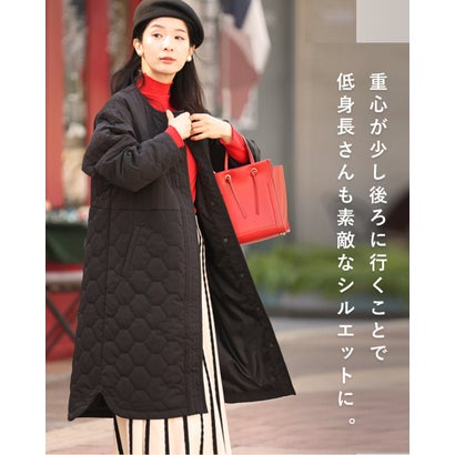 低身長さん用 太って見えない キルティングコート （ブラック）｜詳細画像