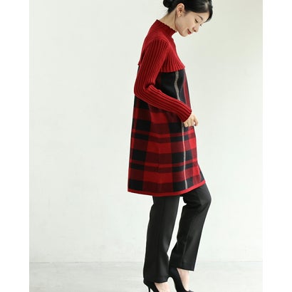 低身長さん向け 体型カバーチュニック （レッド×ブラック）｜詳細画像
