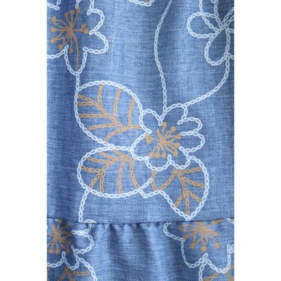 可愛いさ揺れる花刺繍風プリントロングワンピース（ベルト付き） （ブルー）｜詳細画像