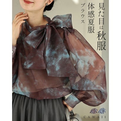 カワイイ CAWAII 見た目は秋服 体感夏服 ブラウス （ブラウン）｜詳細画像