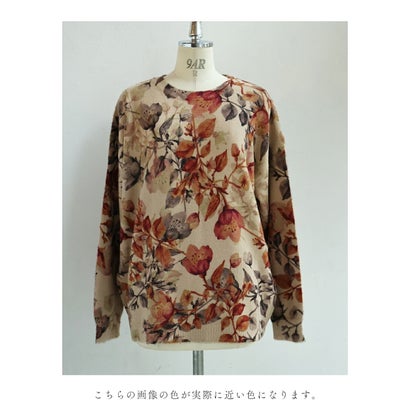 秋色の華やぎ紅葉ニットトップス （ベージュ）｜詳細画像
