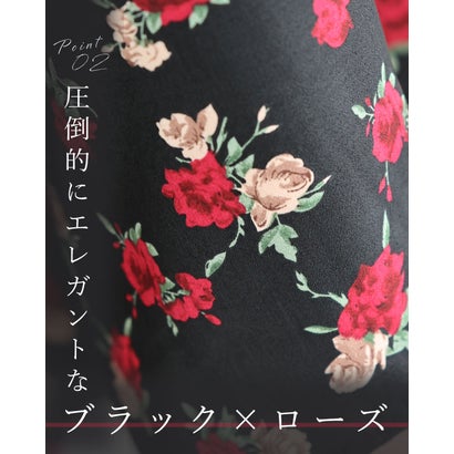 （黒）薔薇咲くワンピース（紐ベルト付き） （ブラック）｜詳細画像