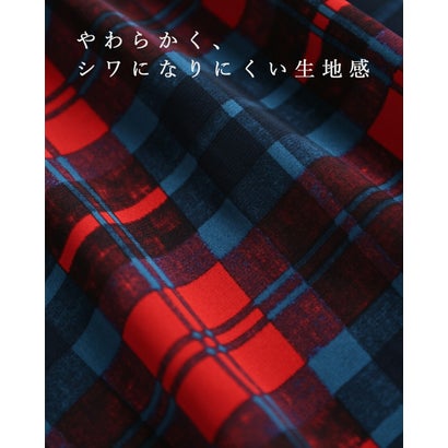 秋を色付けるバイカラーチェックロングワンピース（紐ベルト付き） （レッド）｜詳細画像