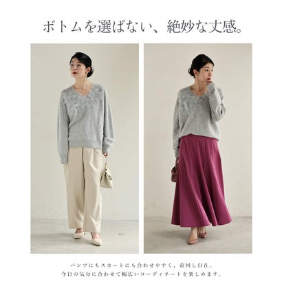 花咲くデコレーションレースモヘア風ニット （グレー）｜詳細画像