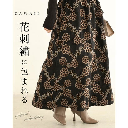 花刺繍に包まれるロングスカート （ブラック）｜詳細画像