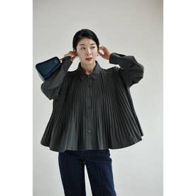 ドラマティックプリーツシャツトップス （チャコール）