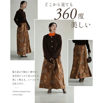 温もり纏う花刺繍スエード調ロングスカート （ブラウン）｜詳細画像