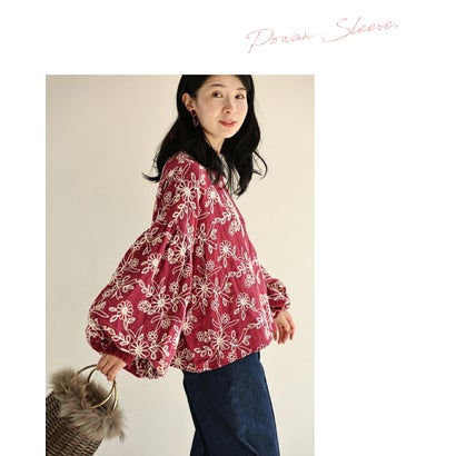 煌めく花刺繍ポワン袖 （ベージュ）｜詳細画像