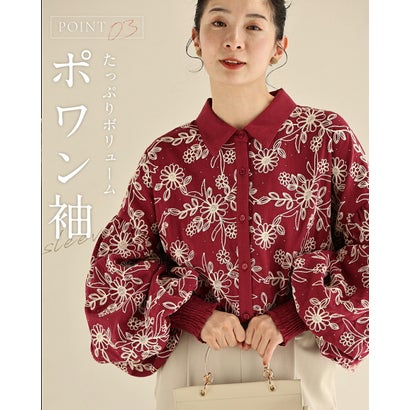 煌めく花刺繍ポワン袖 （レッド）｜詳細画像