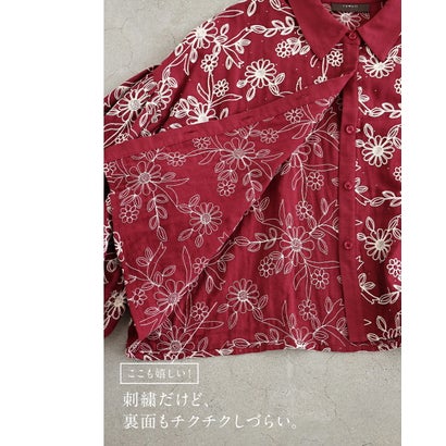 煌めく花刺繍ポワン袖 （レッド）｜詳細画像