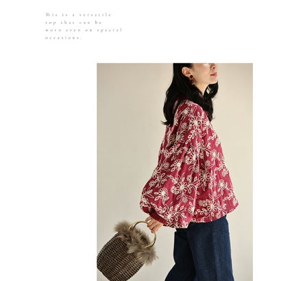 煌めく花刺繍ポワン袖 （レッド）｜詳細画像