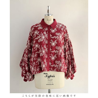 煌めく花刺繍ポワン袖 （レッド）｜詳細画像