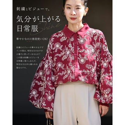 煌めく花刺繍ポワン袖 （レッド）｜詳細画像