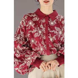 煌めく花刺繍ポワン袖 （レッド）
