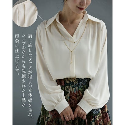 2連揺れるネックレスブラウストップス （アイボリー）｜詳細画像