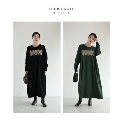 クローバーレース刺繍ロングワンピース （グリーン）｜詳細画像