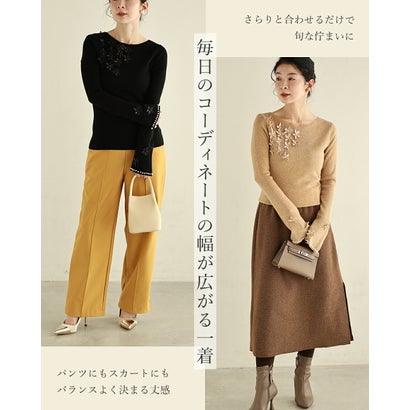 カワイイ CAWAII 溢れる花のパール袖ニットカットソー （ブラック）｜詳細画像