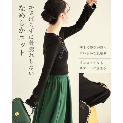 カワイイ CAWAII 溢れる花のパール袖ニットカットソー （ベージュ）｜詳細画像
