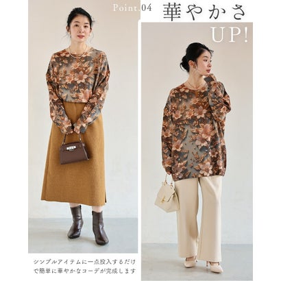カワイイ CAWAII 浮かぶような花画ニットプルオーバートップス （ブルー）｜詳細画像