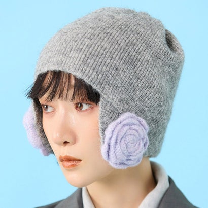 フラワーニット帽（Flower Knit Hat） （グレー）｜詳細画像