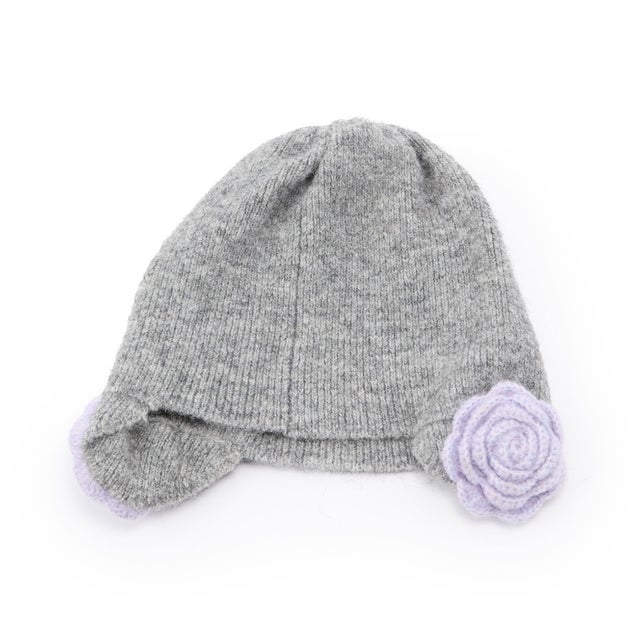 フラワーニット帽（Flower Knit Hat） （グレー）