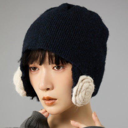 フラワーニット帽（Flower Knit Hat） （ネイビー）｜詳細画像