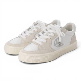 VALLELY Leather Suede Logo Sneaker （White Smoke White Silver）