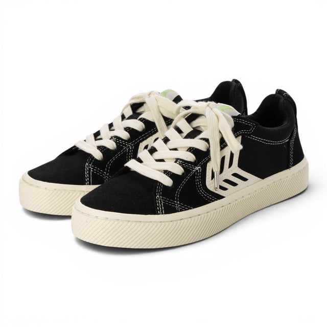 CATIBA PRO Low Suede and Canvas Logo Sneaker （Black Contrast Thread Ivory）