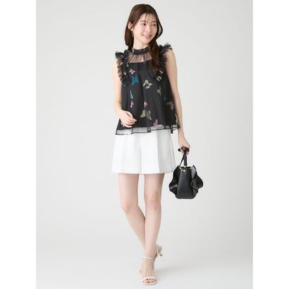 【洗える】【HANAE MORI×CELFORDコラボ】バタフライレイヤードプリントブラウス （BLK）｜詳細画像