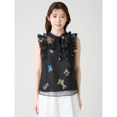 【洗える】【HANAE MORI×CELFORDコラボ】バタフライレイヤードプリントブラウス （BLK）｜詳細画像