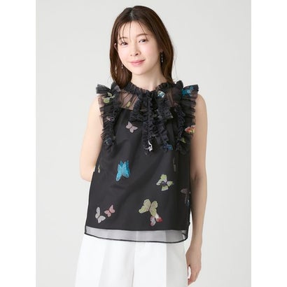 【洗える】【HANAE MORI×CELFORDコラボ】バタフライレイヤードプリントブラウス （BLK）｜詳細画像