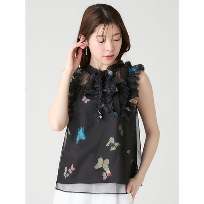 【洗える】【HANAE MORI×CELFORDコラボ】バタフライレイヤードプリントブラウス （BLK）｜詳細画像