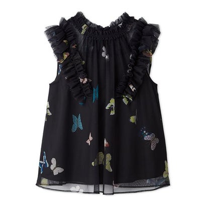 【洗える】【HANAE MORI×CELFORDコラボ】バタフライレイヤードプリントブラウス （BLK）｜詳細画像