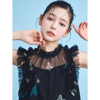 【洗える】【HANAE MORI×CELFORDコラボ】バタフライレイヤードプリントブラウス （BLK）｜詳細画像