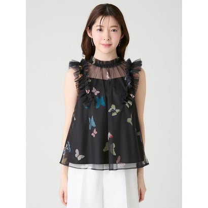 【洗える】【HANAE MORI×CELFORDコラボ】バタフライレイヤードプリントブラウス （BLK）｜詳細画像