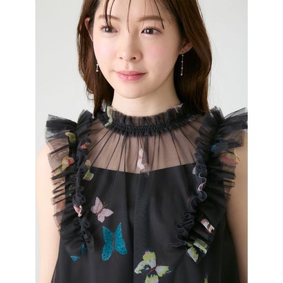 【洗える】【HANAE MORI×CELFORDコラボ】バタフライレイヤードプリントブラウス （BLK）｜詳細画像