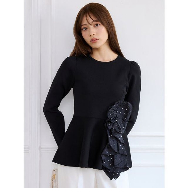 【WEB限定カラー】ラッフルデザインドッキングペプラムニット （BLK）