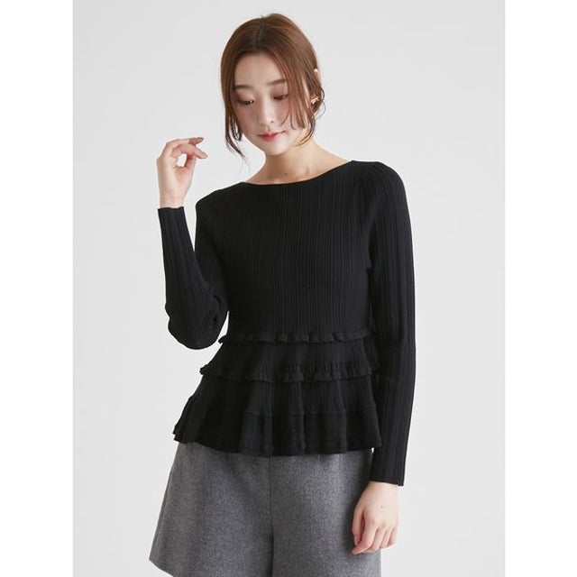 レーシーペプラムニットプルオーバー （BLK）