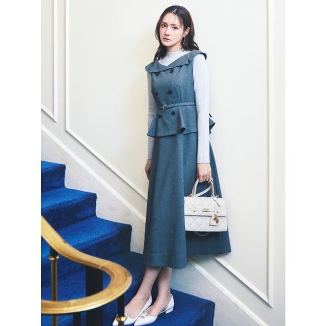 トレンチワンピース×ハイネックニットセット （GRY）