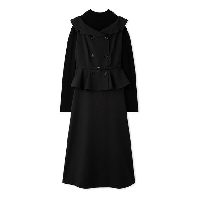 トレンチワンピース×ハイネックニットセット （BLK）