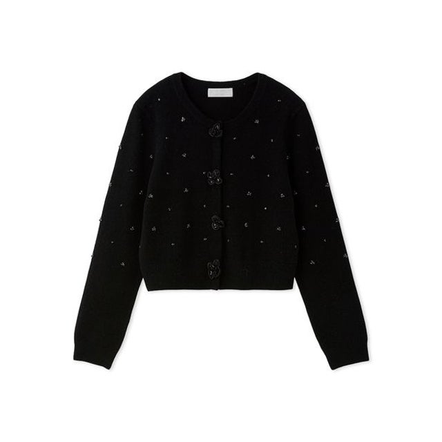 フラワーモチーフビジューカーディガン （BLK）