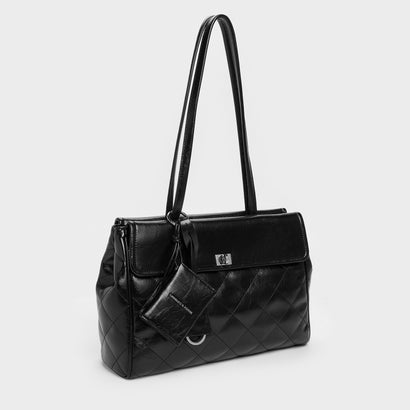 チャールズ アンド キース CHARLES & KEITH Apfra アップフラ キルト トートバッグ （Noir）｜詳細画像